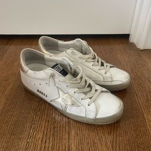 White and gold Golden Goose Super-Stars. Size 38